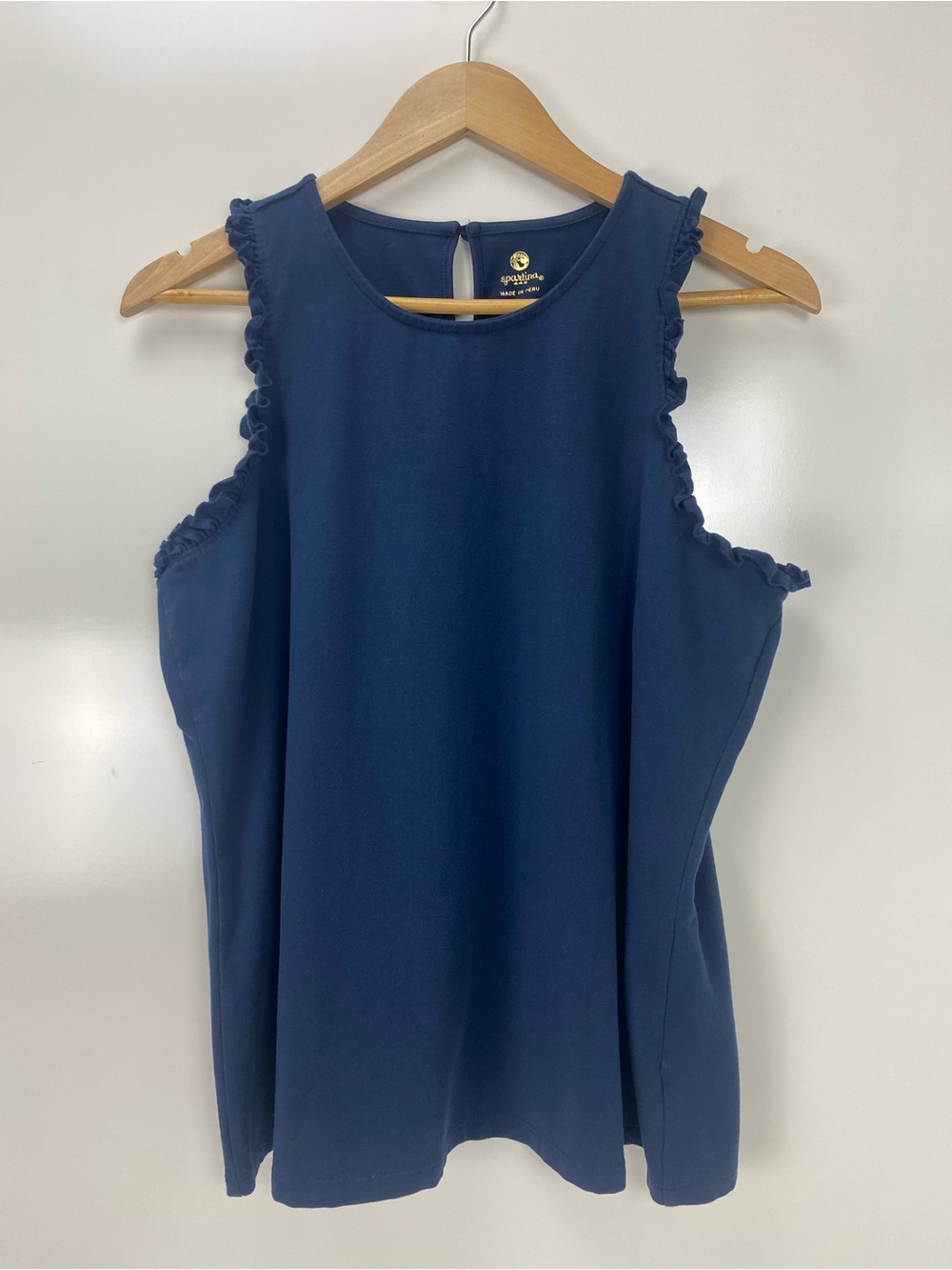 Spartina 449 Navy Ruffle-Edge Sleeveless Tank